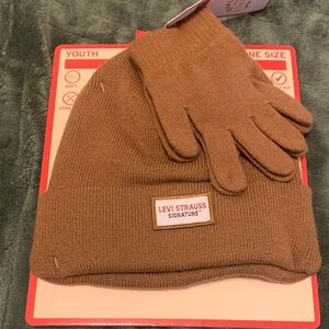 Levi's Brown Knit Beanie with Matching Gloves